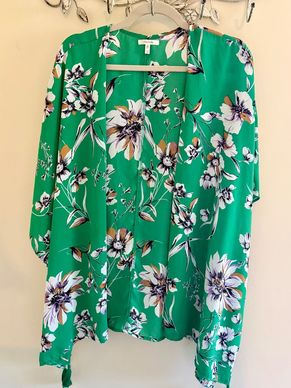 Maurices Green Floral Open-Front Tunic